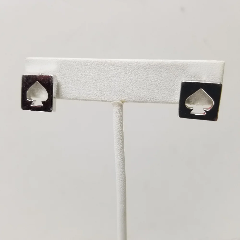 Kate Spade Logo Cutout Stud Earrings Silver Tone Small Designer Jewelry